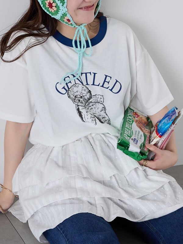 わんこプリントリンガーTシャツ（オフホワイト/チャコールグレー/グリーン/サックスブルー）｜ehka sopo（エヘカソポ）通販