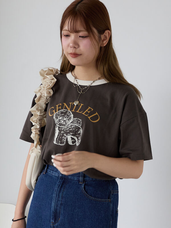 わんこプリントリンガーTシャツ（チャコールグレー）｜ehka sopo（エヘカソポ）通販