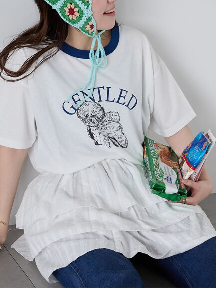 わんこプリントリンガーTシャツ（オフホワイト/チャコールグレー/グリーン/サックスブルー）｜ehka sopo（エヘカソポ）通販