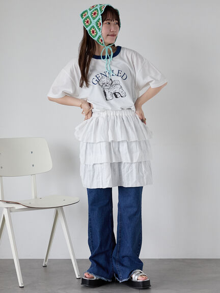 わんこプリントリンガーTシャツ（オフホワイト/チャコールグレー/グリーン/サックスブルー）｜ehka sopo（エヘカソポ）通販