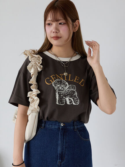 わんこプリントリンガーTシャツ（オフホワイト/チャコールグレー/グリーン/サックスブルー）｜ehka sopo（エヘカソポ）通販