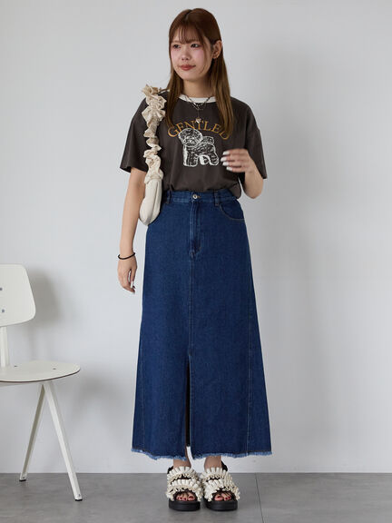 わんこプリントリンガーTシャツ（オフホワイト/チャコールグレー/グリーン/サックスブルー）｜ehka sopo（エヘカソポ）通販