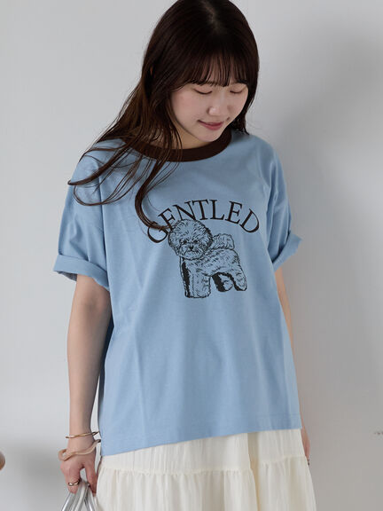 わんこプリントリンガーTシャツ（オフホワイト/チャコールグレー/グリーン/サックスブルー）｜ehka sopo（エヘカソポ）通販