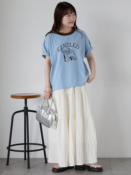 わんこプリントリンガーTシャツ（オフホワイト/チャコールグレー/グリーン/サックスブルー）｜ehka sopo（エヘカソポ）通販