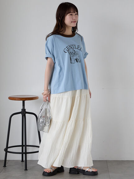 わんこプリントリンガーTシャツ（オフホワイト/チャコールグレー/グリーン/サックスブルー）｜ehka sopo（エヘカソポ）通販