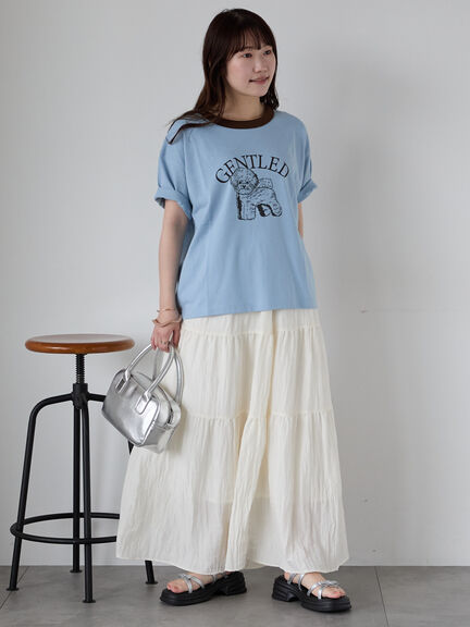 わんこプリントリンガーTシャツ（オフホワイト/チャコールグレー/グリーン/サックスブルー）｜ehka sopo（エヘカソポ）通販