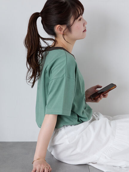 わんこプリントリンガーTシャツ（オフホワイト/チャコールグレー/グリーン/サックスブルー）｜ehka sopo（エヘカソポ）通販