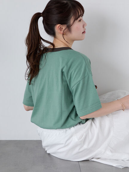 わんこプリントリンガーTシャツ（オフホワイト/チャコールグレー/グリーン/サックスブルー）｜ehka sopo（エヘカソポ）通販