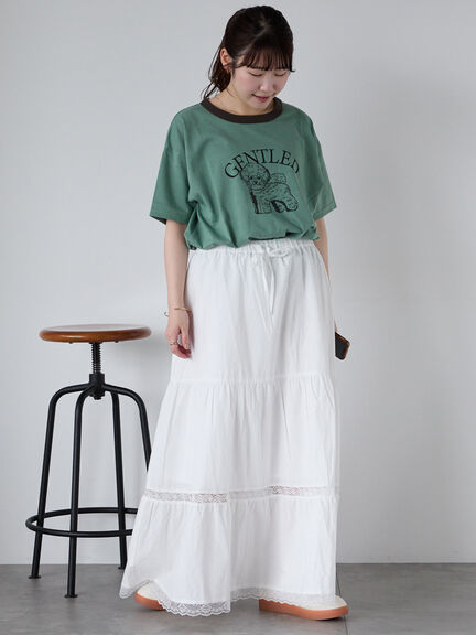 わんこプリントリンガーTシャツ（オフホワイト/チャコールグレー/グリーン/サックスブルー）｜ehka sopo（エヘカソポ）通販