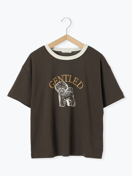 わんこプリントリンガーTシャツ（オフホワイト/チャコールグレー/グリーン/サックスブルー）｜ehka sopo（エヘカソポ）通販