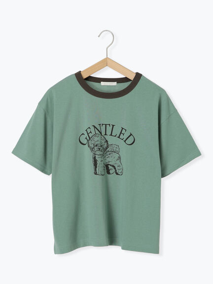 わんこプリントリンガーTシャツ（オフホワイト/チャコールグレー/グリーン/サックスブルー）｜ehka sopo（エヘカソポ）通販