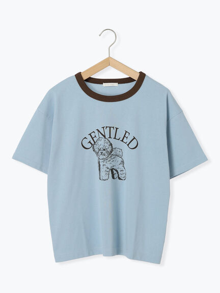 わんこプリントリンガーTシャツ（オフホワイト/チャコールグレー/グリーン/サックスブルー）｜ehka sopo（エヘカソポ）通販