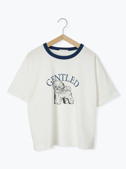 わんこプリントリンガーTシャツ（オフホワイト/チャコールグレー/グリーン/サックスブルー）｜ehka sopo（エヘカソポ）通販
