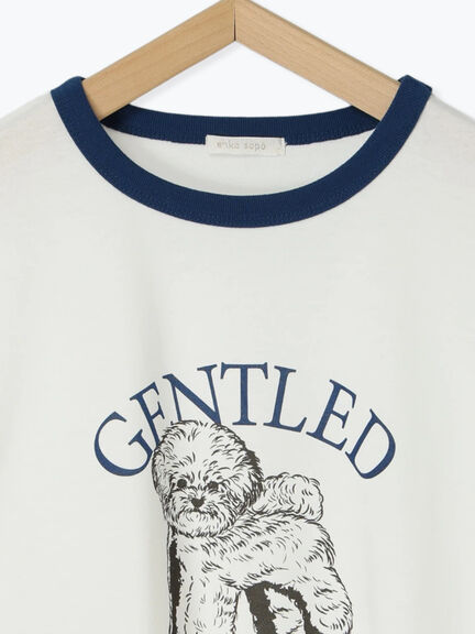 わんこプリントリンガーTシャツ（オフホワイト/チャコールグレー/グリーン/サックスブルー）｜ehka sopo（エヘカソポ）通販