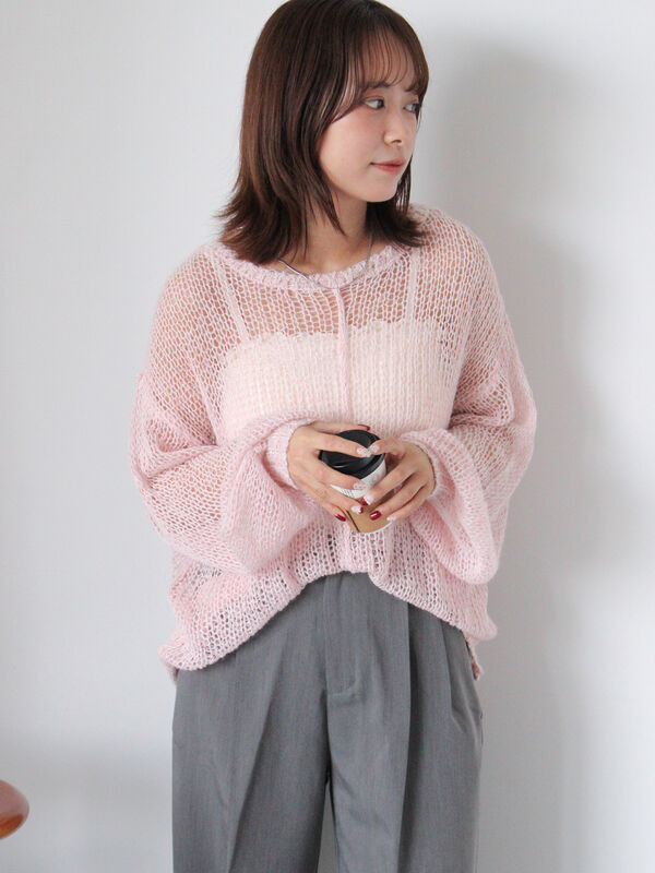 セール】 モヘアタッチシアーニット（グレー/ピンク/モカ/ブルー