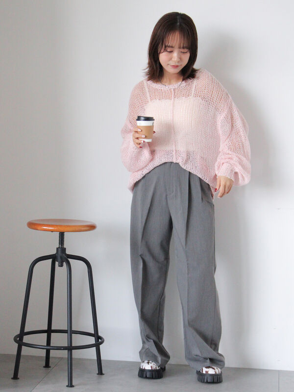 セール】 モヘアタッチシアーニット（グレー/ピンク/モカ/ブルー