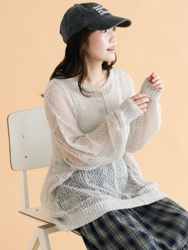 セール】 モヘアタッチシアーニット（グレー/ピンク/モカ/ブルー