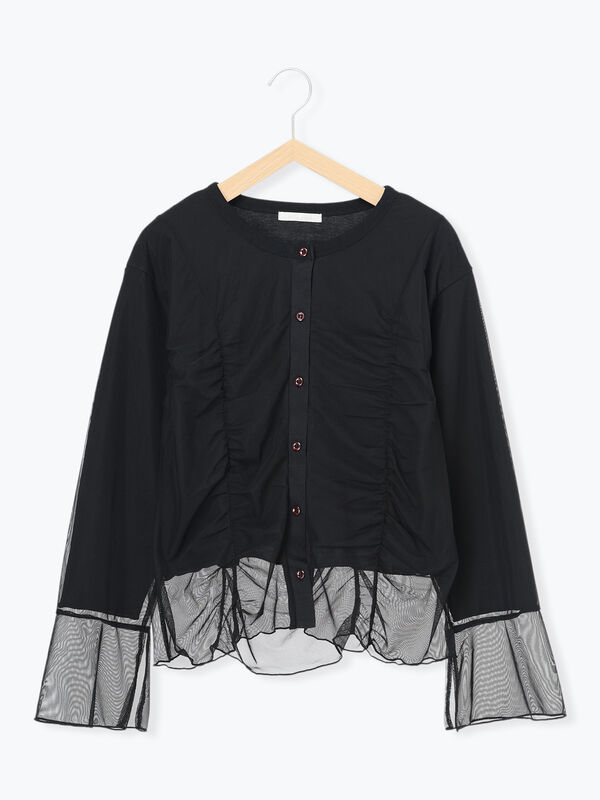 セール】 チュールレイヤードカーディガン（グレー/ブラック/サックス