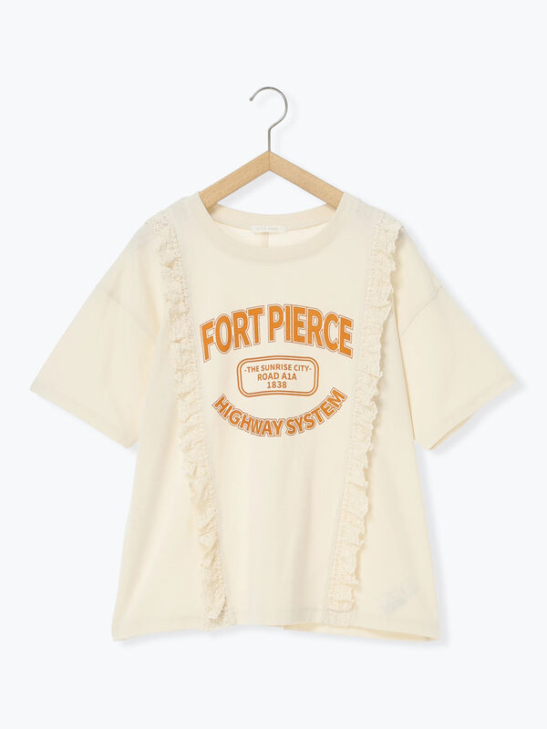 リズリサ　レースTシャツ　ホワイト　ロゴプリント リズリサ レースTシャツ ホワイト ロゴプリント