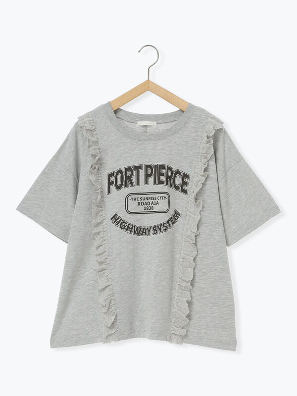 リズリサ　レースTシャツ　ホワイト　ロゴプリント リズリサ レースTシャツ ホワイト ロゴプリント