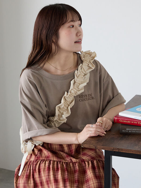 ロゴ刺繍フレア袖カットソー（ベージュ）｜ehka sopo（エヘカソポ）通販