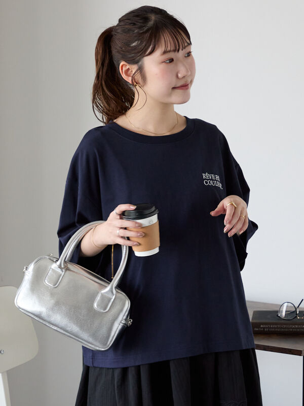 ロゴ刺繍フレア袖カットソー（ネイビー）｜ehka sopo（エヘカソポ）通販