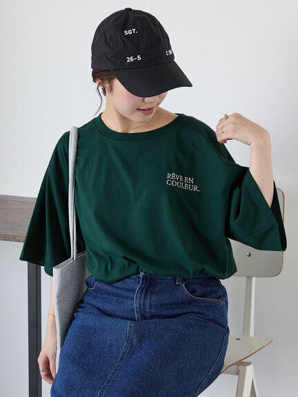 ロゴ刺繍フレア袖カットソー（オフホワイト/ベージュ/グリーン/ネイビー）｜ehka sopo（エヘカソポ）通販