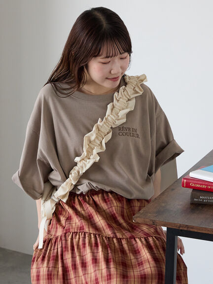 ロゴ刺繍フレア袖カットソー（オフホワイト/ベージュ/グリーン/ネイビー）｜ehka sopo（エヘカソポ）通販