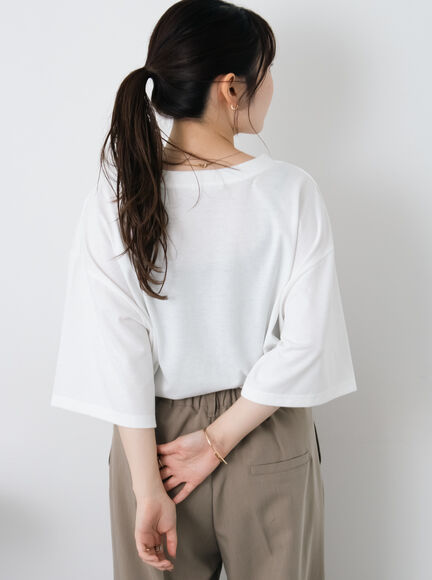 ロゴ刺繍フレア袖カットソー（オフホワイト/ベージュ/グリーン/ネイビー）｜ehka sopo（エヘカソポ）通販