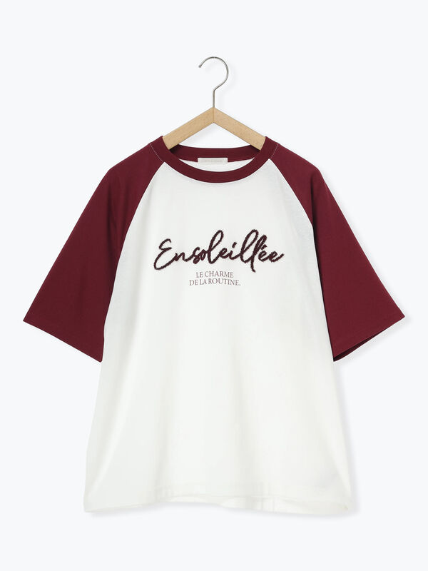 セール】 歯ブラシ刺繍ラグランT（オフホワイト/チャコールグレー