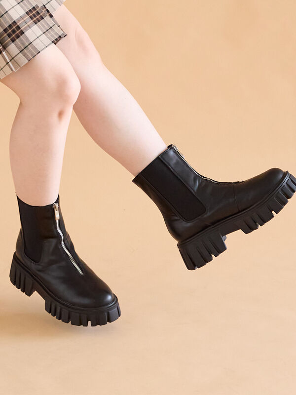 セール】 フロントジップサイドゴアブーツ（ブラック/ブラウン/キナリ