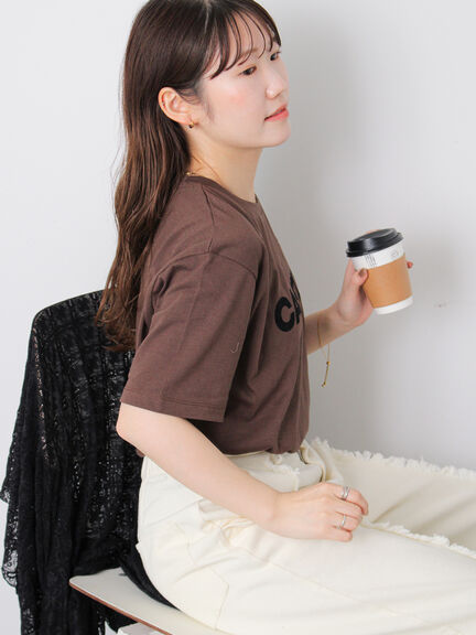 フロッキーロゴTシャツ（オフホワイト/チャコールグレー/ブラウン）｜ehka sopo（エヘカソポ）通販