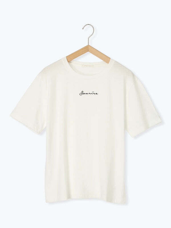 セール】 ロゴ刺繍Tシャツ（オフホワイト/チャコールグレー/イエロー