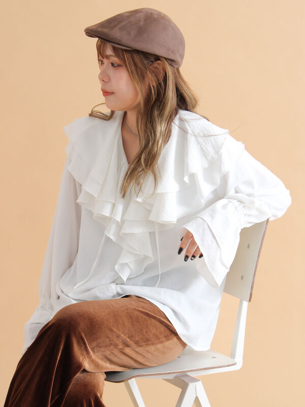 yuuka様　専用 ラッフル襟ブラウス（オフホワイト/ブラック/ブルー/トップス