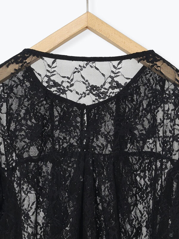 セール】 総レースフリルブラウス（オフホワイト/ブラック/キナリ