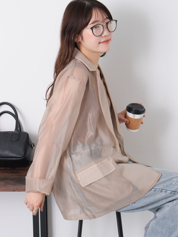 セール】 ◎シアーテーラードジャケット（グレー/ベージュ