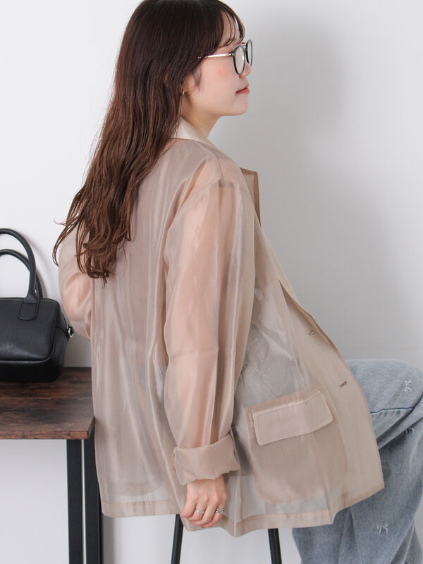 セール】 ◎シアーテーラードジャケット（グレー/ベージュ