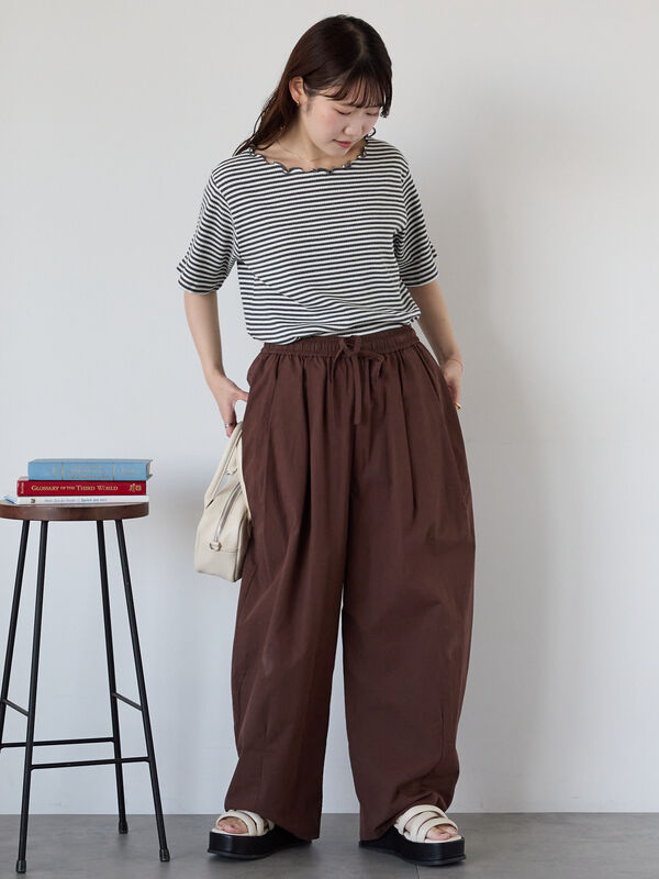 ELLIE ベージュ コクーンパンツ S タックアジャストパンツ【BEIGE】 – ELLIE