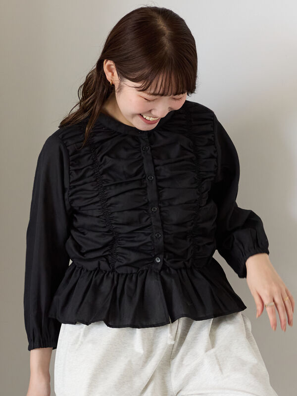 SP(エシュペー)　ブラウス SP エシュペー｜ワイドギャザーブラウス（ブラウン）