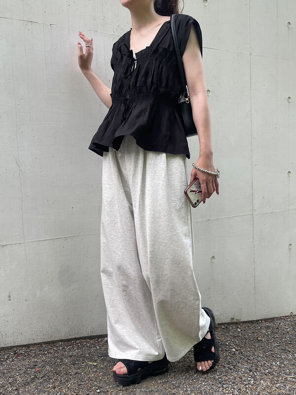 セール】 ◎リボンノースリブラウス（ブラック/ブラウン/キナリ