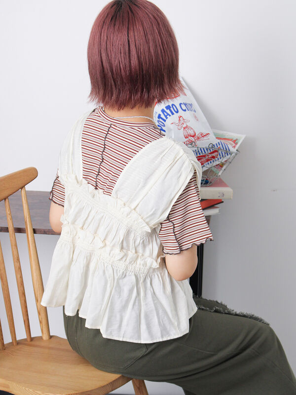 エポポカ ブラウスのみ セール】 シワ加工ケープカラーブラウス（オフホワイト/ブラック