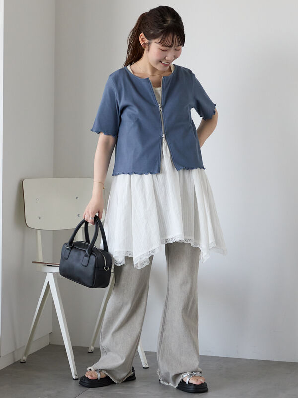 セール】 テレコジップカーディガン（ブラック/ライトベージュ/ブルー