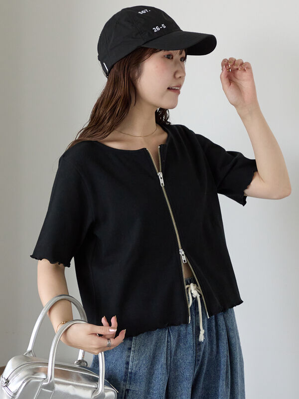 セール】 テレコジップカーディガン（ブラック/ライトベージュ/ブルー