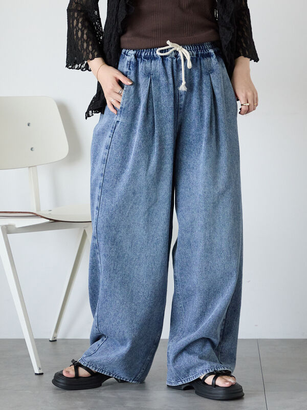 ヴィンテージ加工イージーデニムパンツ（サックスブルー）｜ehka sopo（エヘカソポ）通販