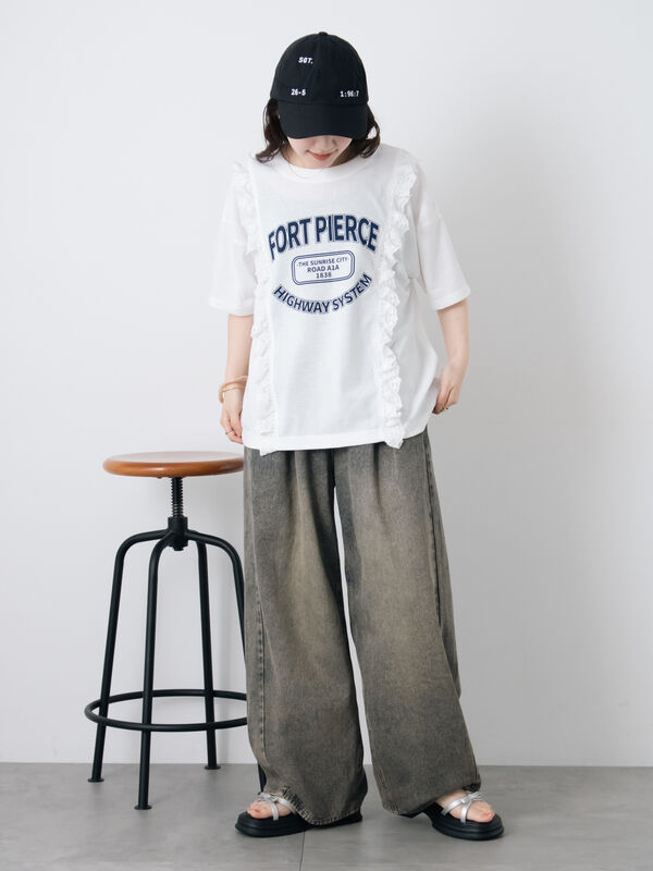 セール】 ヴィンテージ加工イージーデニムパンツ