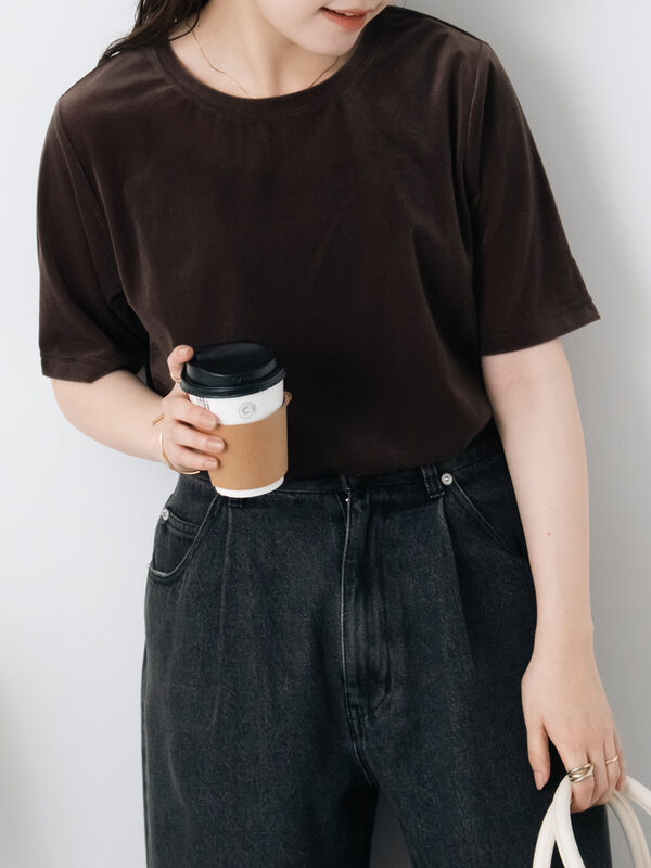 セール】 ベロア半袖カットソー（ブラック/ブラウン/キナリ/トップス