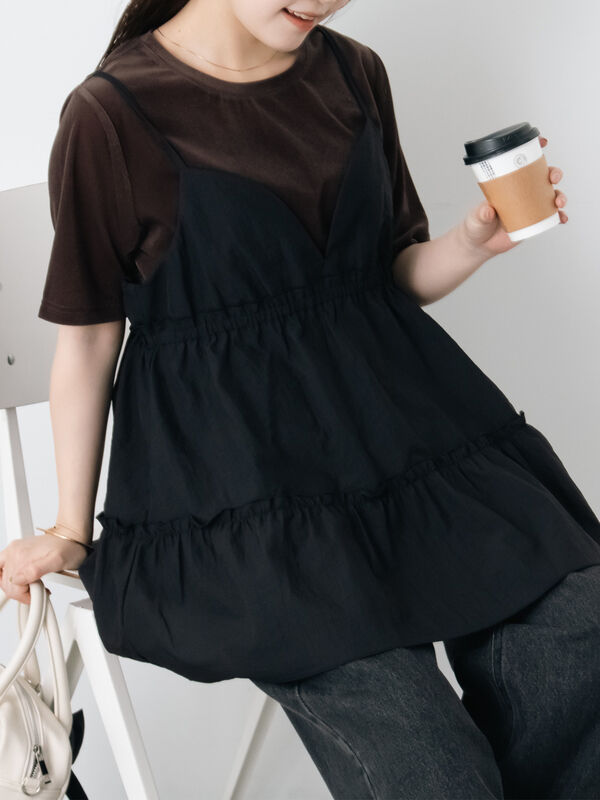 セール】 ティアードキャミソール（ブラック/ブラウン/キナリ/トップス