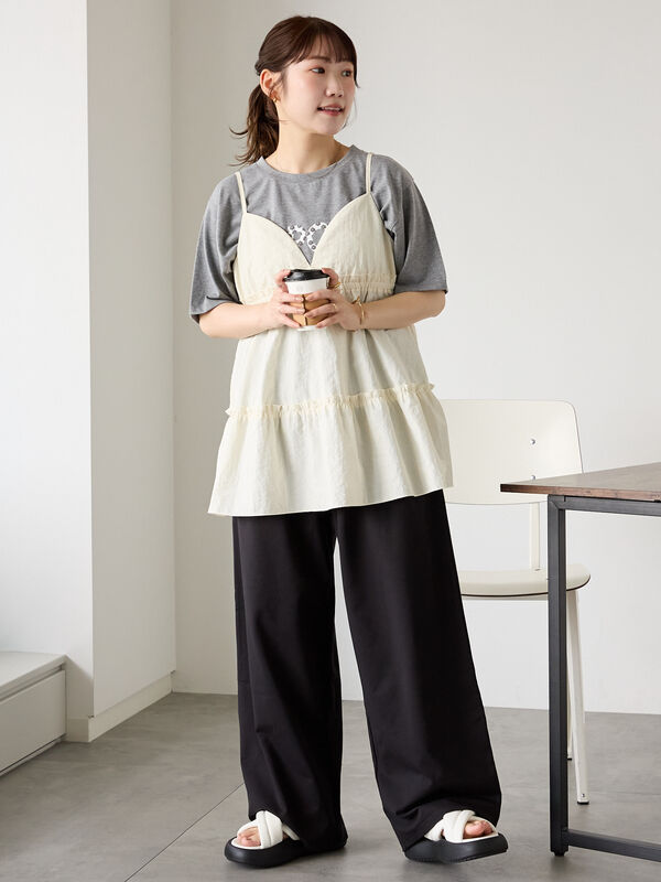 セール】 ティアードキャミソール（ブラック/ブラウン/キナリ/トップス