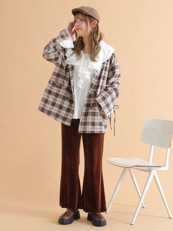 セール】 ベロアフレアパンツ（ブラック/ベージュ/ブラウン/ボトムス