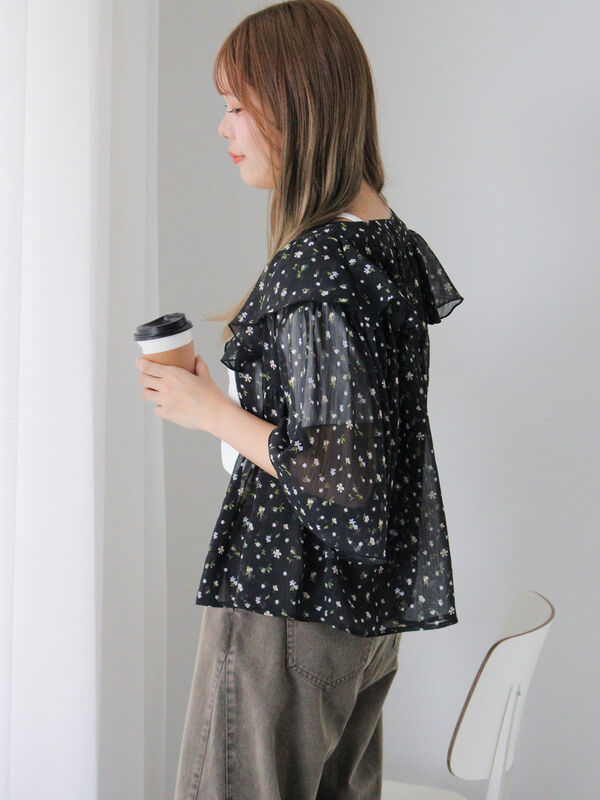 Dolce & Gabbana 花柄シフォンブラウス 44 Dolce & Gabbana 花柄フリル